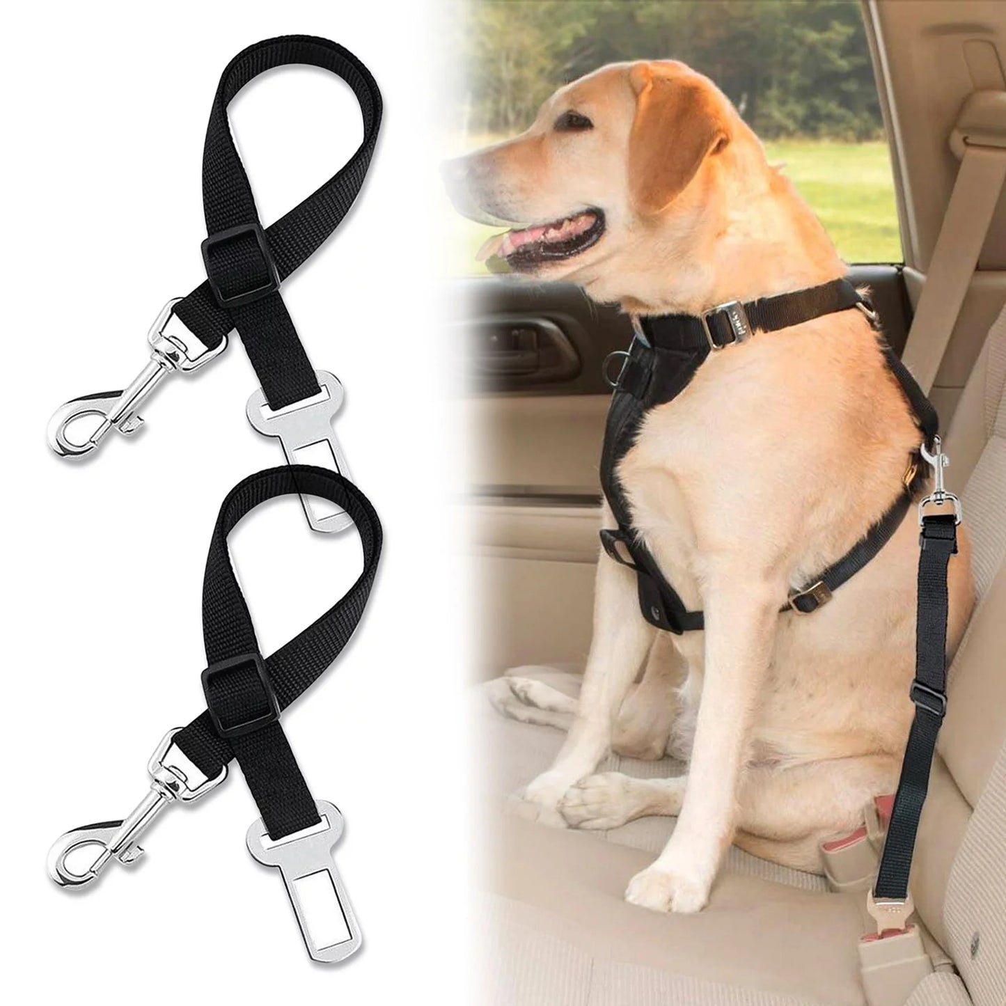 PawSecure: Adjustable Black Seatbelt & Lead Safety Kit