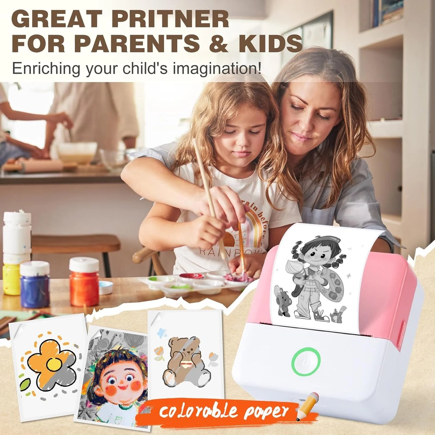 QuickPrint Pro - Thermal Mini Printer, Portable Inkless Bluetooth Sticker Maker with 10 Rolls Paper